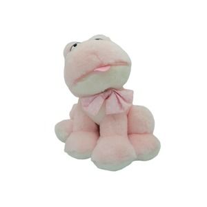 1989 Ganz Brothers Pizzazz Pink Frog Rattle Plush Vintage Pink Bow Big Eyes 8"